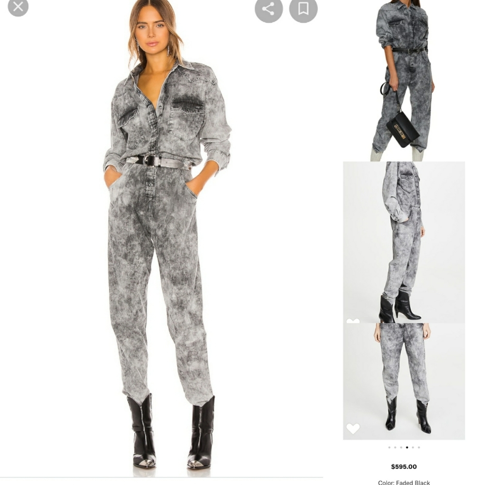NEW SEASON Isabel Marant Etoile Idesia Faded Black Jumpsuit Sz36FR US4